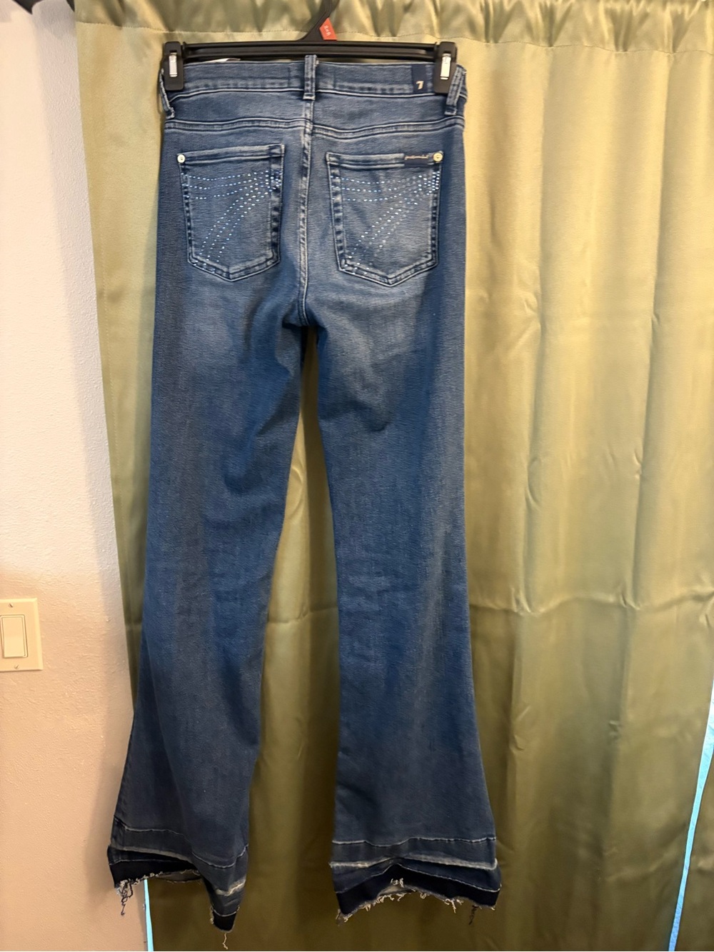 7 For All Mankind Dojo Medium Blue Flared Jeans with Studded Back Pockets